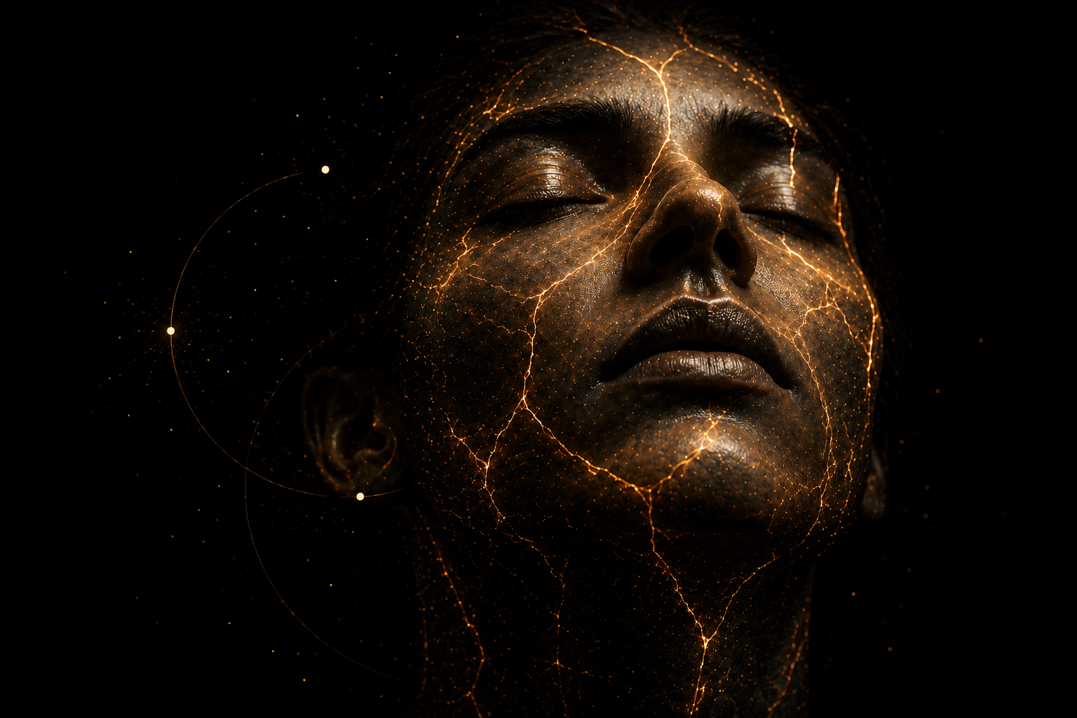 Portrait with gold crack network — the wound and its recognition